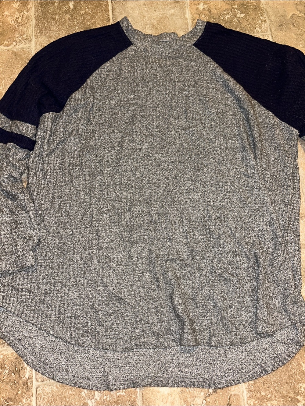 American Eagle Women's Two-Tone Knit Sweater - Gray with Blue Sleeves